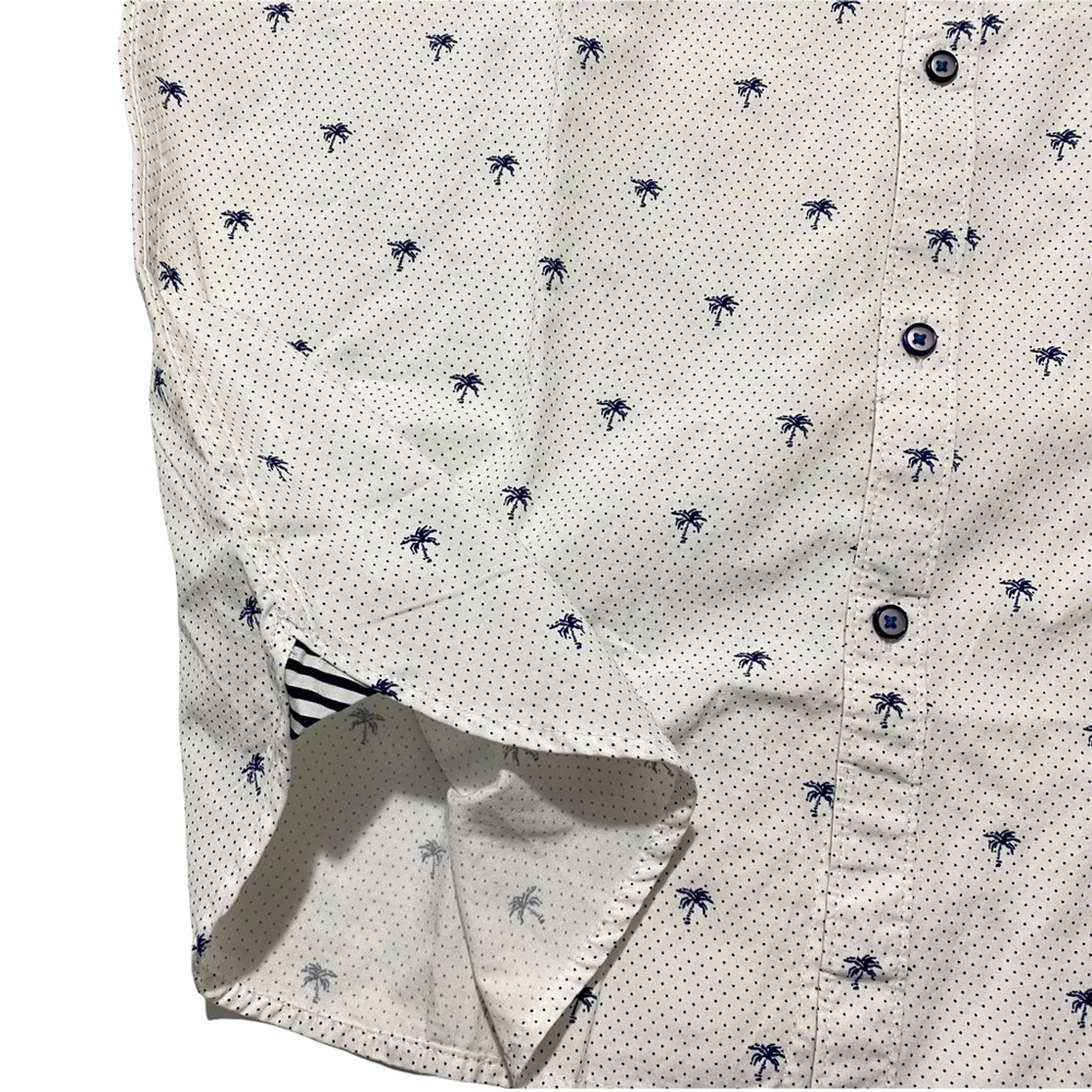 Denim & Flower Ricky Singh White Blue Palm Trees Button Down Szs Med, Lg - Picture 5 of 11